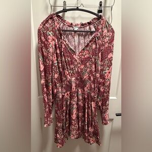 Aerie Pink and Green Floral Dress